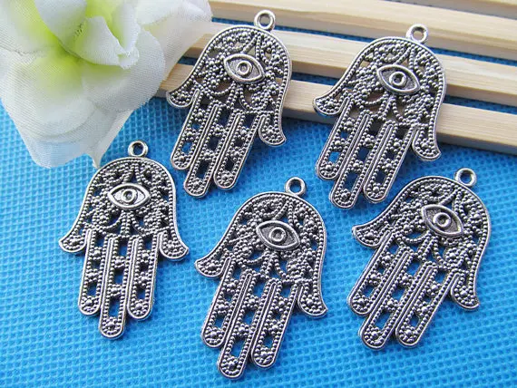 50pcs Vintage Heavy Antique Silver/Antique Bronze Filigree The hand of Fatima Hamsa with Eye Pendant Charm/Finding,fit cabochon