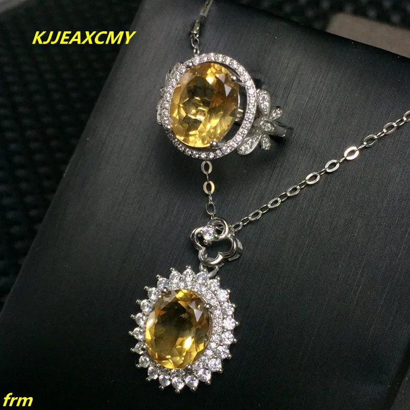 

KJJEAXCMY Fine jewelry, 925 Sterling Silver Inlay Large Citrine Ring Pendant Set