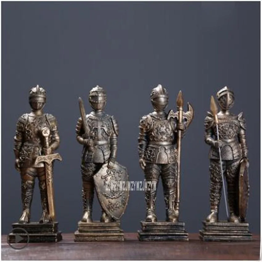 Retro Creative Home Ornaments Resin Armor Warrior Sculpture Nordic Industrial Style Decoration Kids Gift for Children Room