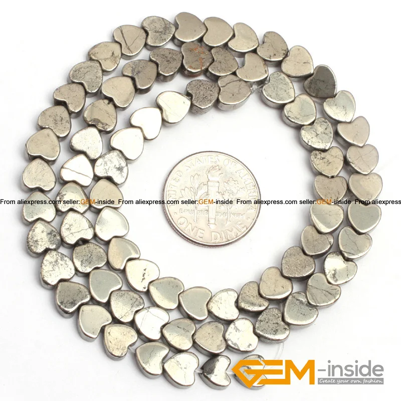 Pyrite Heart Shape Irony Gray Beads Natural Stone Bead DIY Bead For Jewelry Making Strand 15