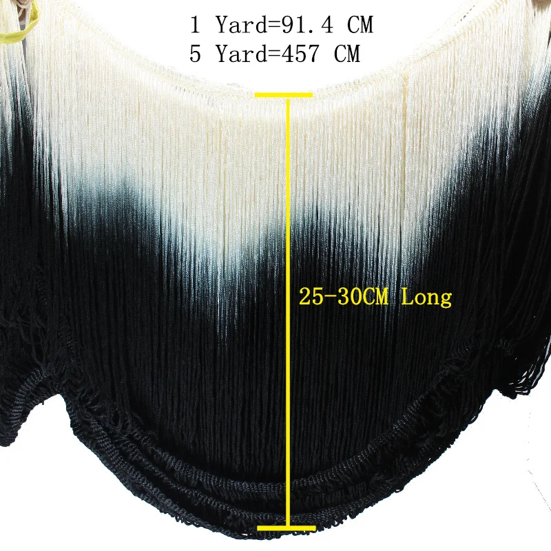 5 Yds/Lot Fringe Tassel Latin Trimming Dip Dye Omble Rayon Macrame Lace Samba DanceWear Trimming Sewing Trims 25cm-30cm