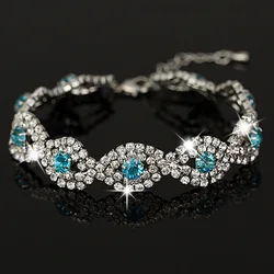 Wholesale Gold & sliver Color plated  Rhinestone Crystal String Charms Chain Link Bracelet for women B013