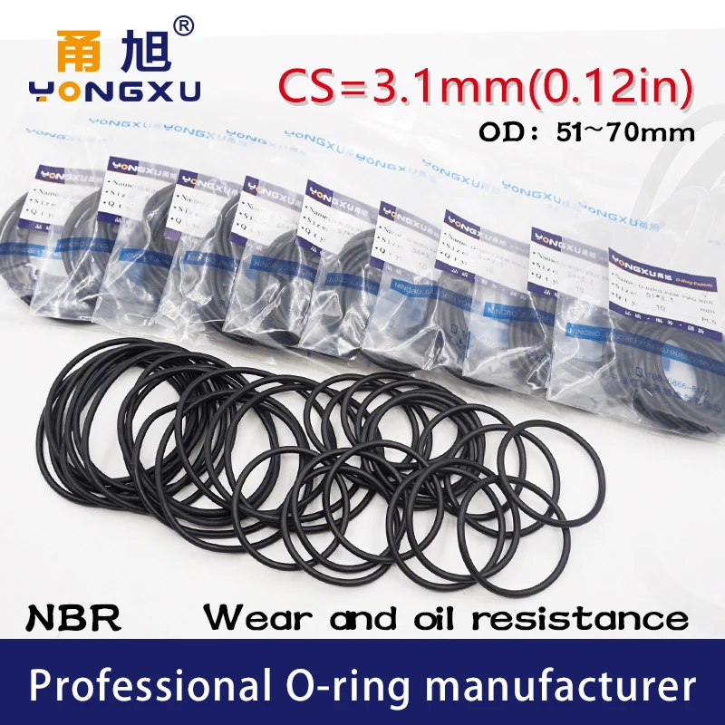 10PCS/Lot Black NBR Sealing O Ring CS3.1mm Thickness 51/54/55/56/57/58/60/65/68/70*3.1mm Seal Rubber Gasket Rings Washer