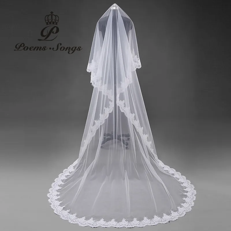 PoemsSongs  New Style high quality beautiful  flowers lace wedding dress veil about 3M lace veil  bride veil ball gown veil