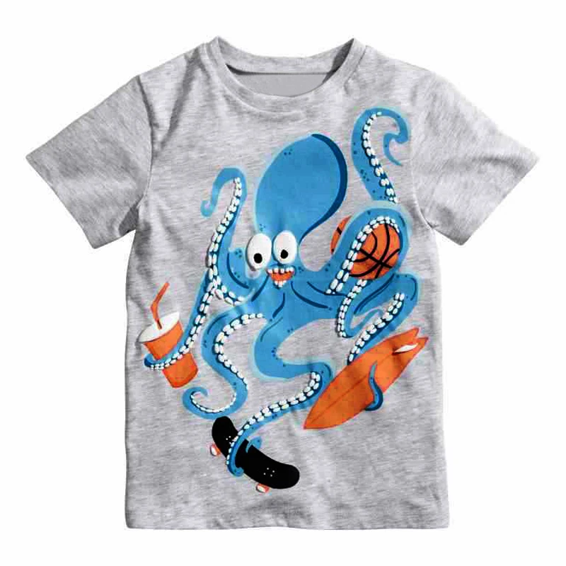 T-Shirt Style européen pour enfants de 2 à 7 ans, garçons et filles, avec dessin animé poulpe, livraison gratuite, été, 2016