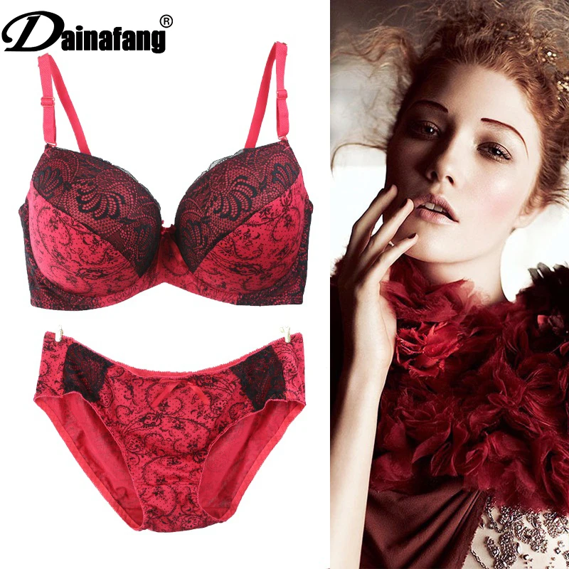 DaiNaFang Intimate Womens Lingerie Lace Printing Push Up Bras Sets Sexy Plus Size Seamless Embroidery Underwear Panties