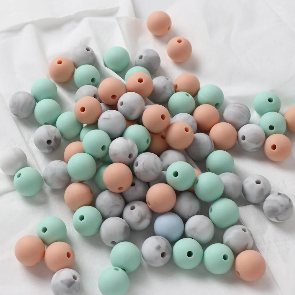 40pc Silicone Teething Beads 12mm Pastel Color Baby Teethers DIY Nursing Bracelet Silicone Tiny Rod Teether