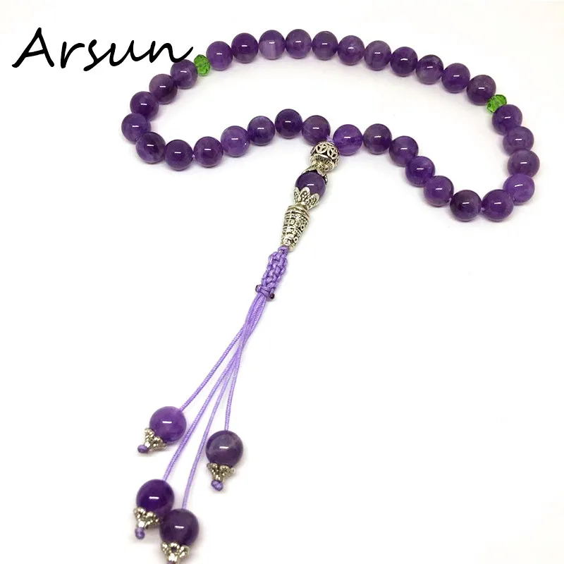 33 Beads New Design 8mm Natural Natural Purple Amethyst  Crystal Quart Stone Muslim Islamic Tasbih Allah Prayer Rosary Tesbih