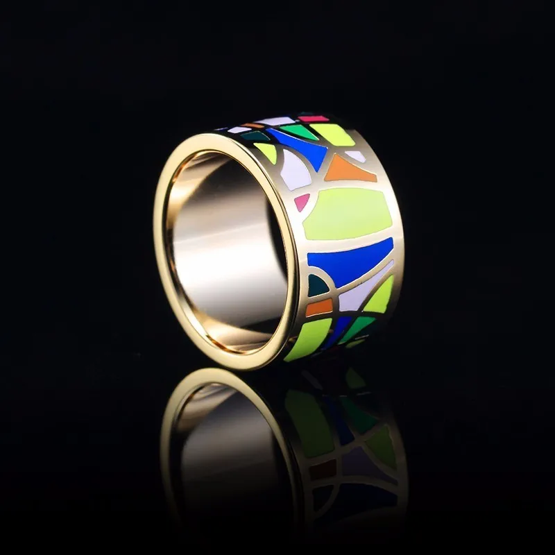 2018 New Arrivals Fashion Vintage Big Stainless Steel Rings For Women Colorful Design Enamel Jewelry Trendy Party Hot