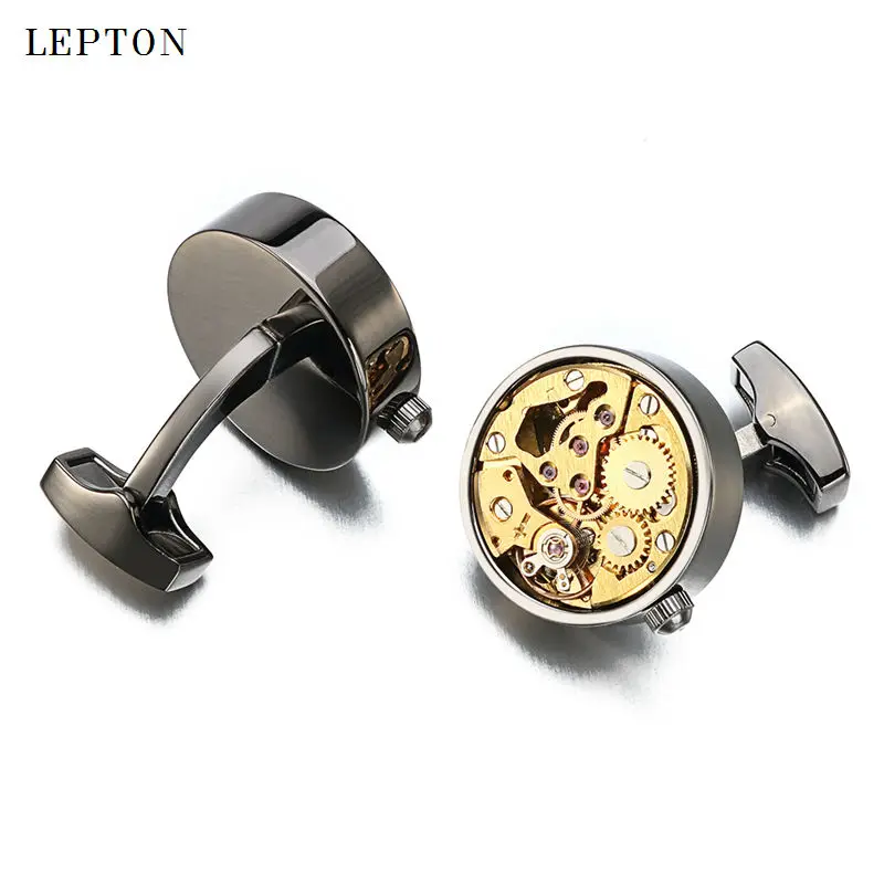 2017 New Functional Watch Movement Cufflinks Stainless Steel Steampunk Gear Watch Mechanism Cuff links for Mens With Gift Box