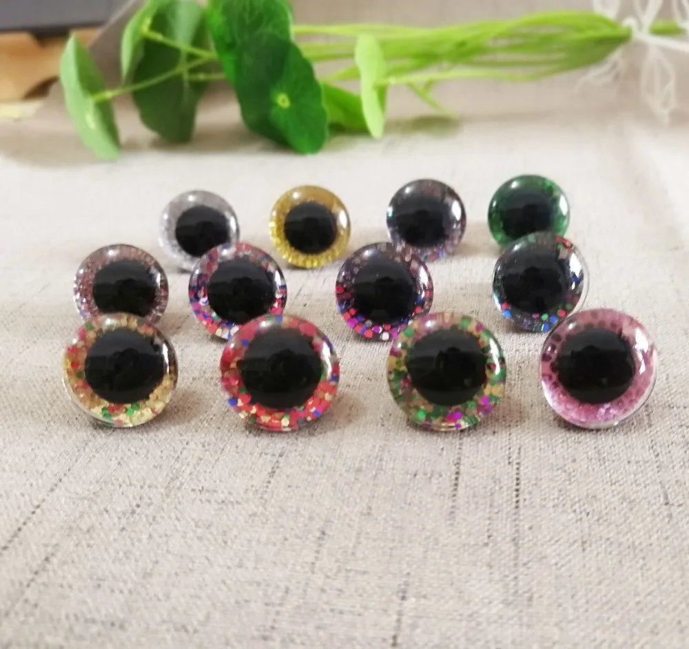 

52pcs-- new fashion 16mm&20mm&24mm clear trapezoid plastic safety toy eyes +colorful glitter Nonwovens +washer for diy doll--HS