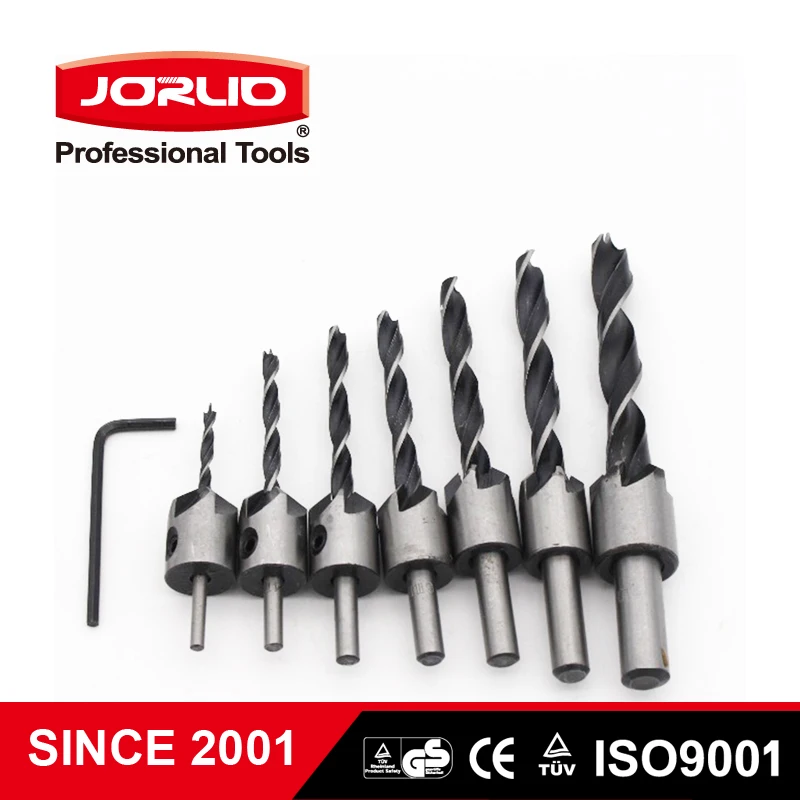 7PCS flauto svasatore punta da trapano HSS alesatore vite foro taglierina strumento di smussatura del legno