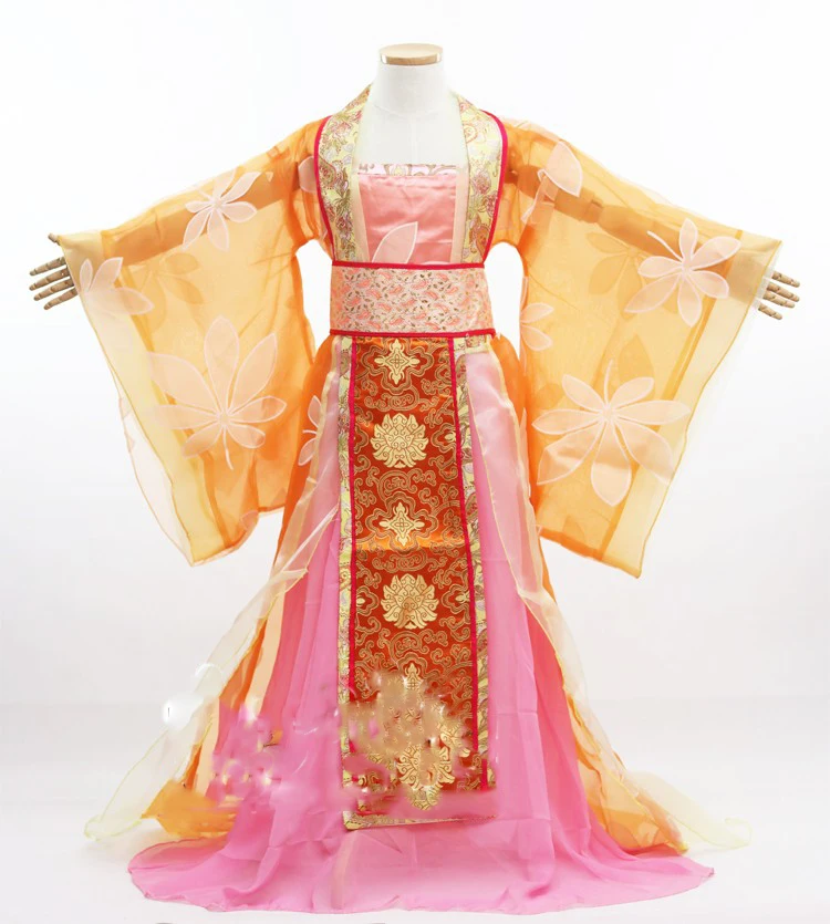 Costume de danse pour petite fille Orange, princesse Hanfu de la dynastie Tang, pour spectacle sur scène, pour la journée des enfants