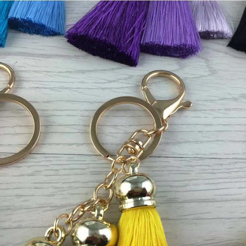 New Fashion Tassel Key Chain Women Cute Tassel Keychain Bag Accessory Silk Tassel Car Key Ring Jewelry