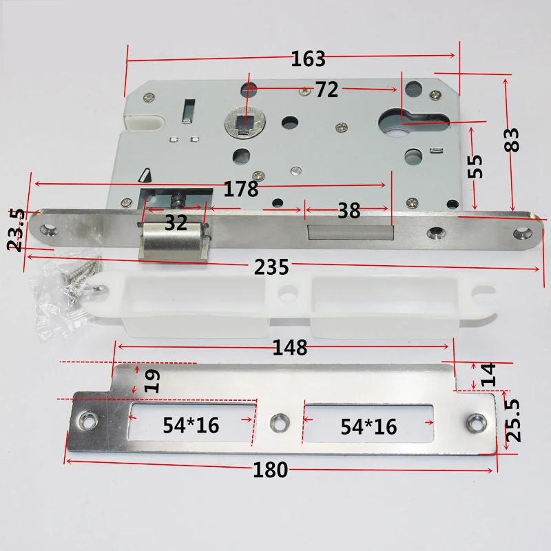 Stainless Steel 72X55 Lock Hardware Door  Split  Lock Body Wooden Door Lock Body Metal Fillet Panel