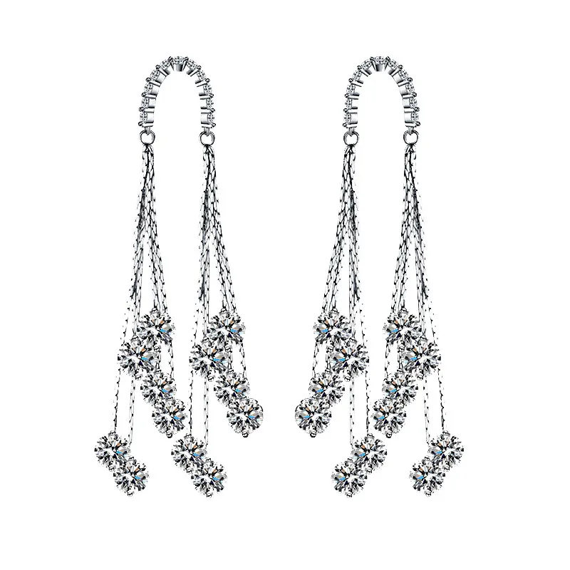 Drop Earrings For Women Solid 925 Needles Long Cubic Zirconia Tassels Temperament Luxury Earring Creative High Quality