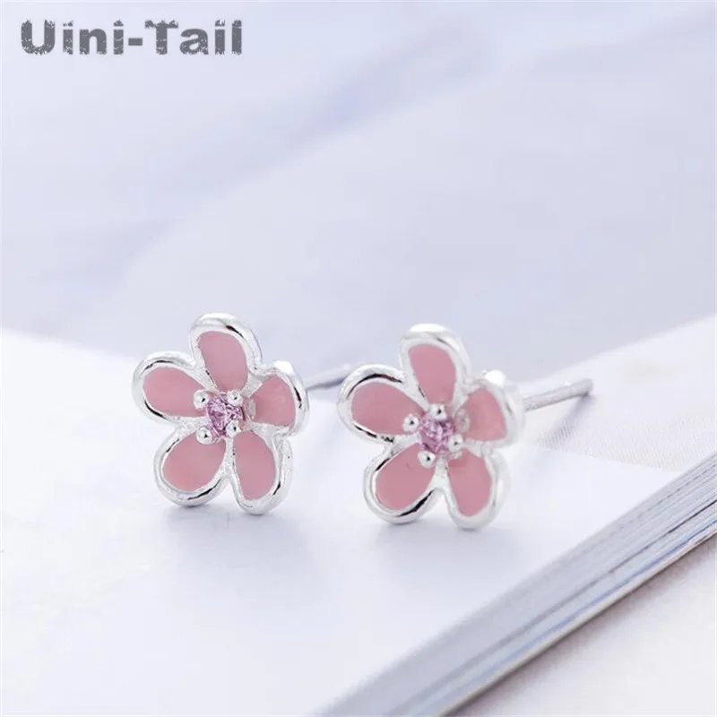 Uini-Tail hot new 925 Tibetan silver pink flowers earrings fresh fashion cute trend student girlfriends gift female models ED183