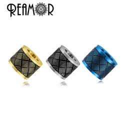 REAMOR 5pcs Black Gold Color Charms Beads Big Hole Stainless Steel Beads For Jewelry Making Men Necklaces & Bracelet DIY Beads