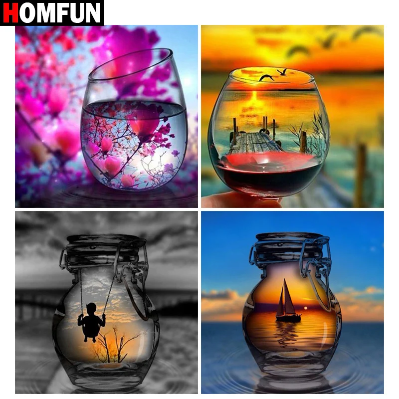 

HOMFUN DIY 5D Diamond Painting Full Square/Round "Cup sunset scenery" Diamond Embroidery Cross Stitch Picture Of Rhinestone