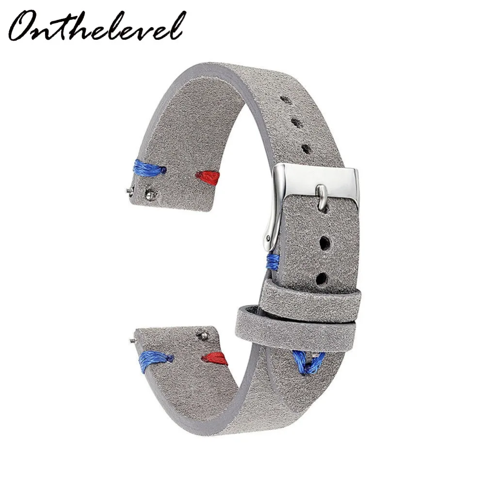 

Handmade Leather Comfort Gray Suede Strap 18mm/20mm/22mm Stainless Steel Buckle High Quality Red Blue Line 2018 new