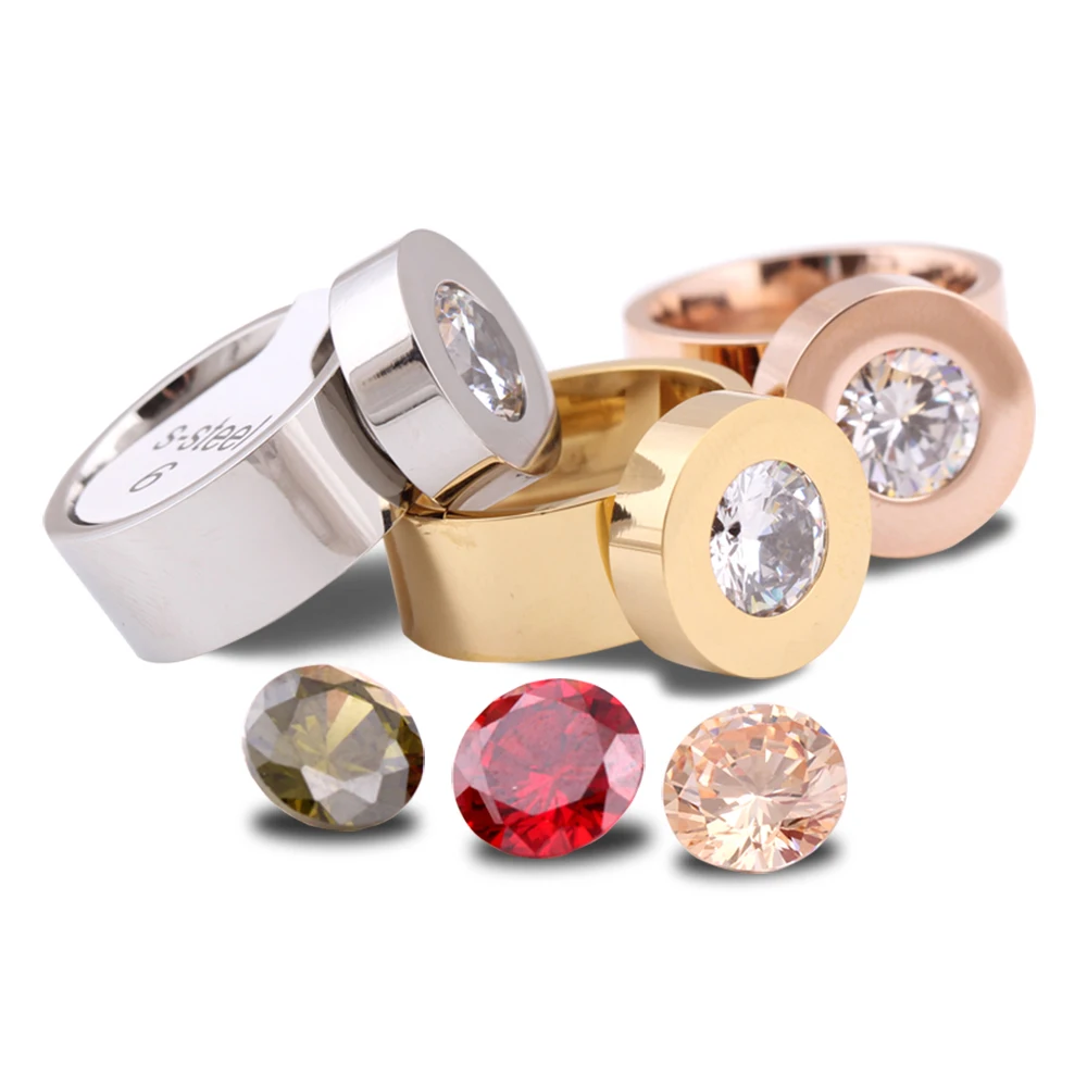 New Design Gold /Rose Gold /Silver Plated Stainless Steel Ring DIY 4 Color zircon Swap Titanium Steel Rings For women