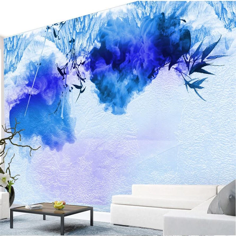 

wellyu papel de parede Custom Wallpaper Blue new chinese ink bamboo bird chinese style tv backdrop photo wall mural