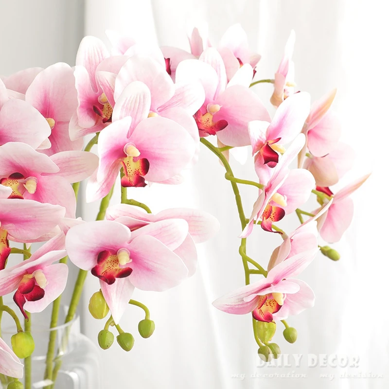 3D Real touch 7 heads artificial butterfly orchids  wholesale high simulation felt flowers wedding decorative Phalaenopsis 10pcs