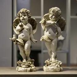 Retro Resin Angel Figurine 29cm Home Courtyard Decoration Art Craft Sculpture Wedding Gift Unique Angelic Home Furnishing