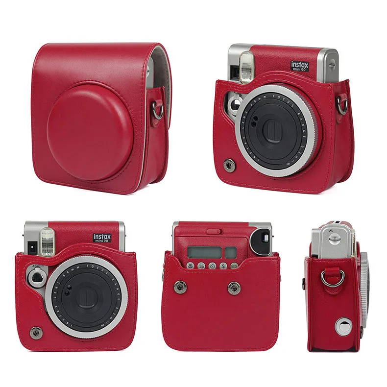 FUJIFILM Instax Mini 90 Neo Classic Camera Case PU Leather Shoulder Strap Camera Bag Crystal PVC Protective Carry Cover