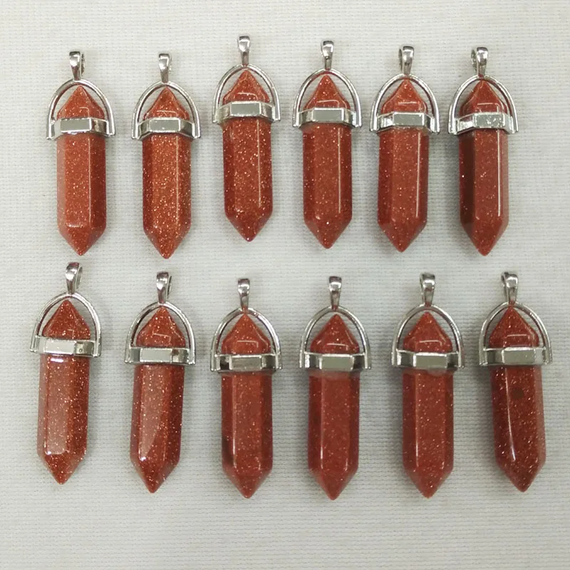 

2022 Popular gold color sand stone pillar charms point Chakra pendants for jewelry making 12pcs/lot Wholesale free shipping