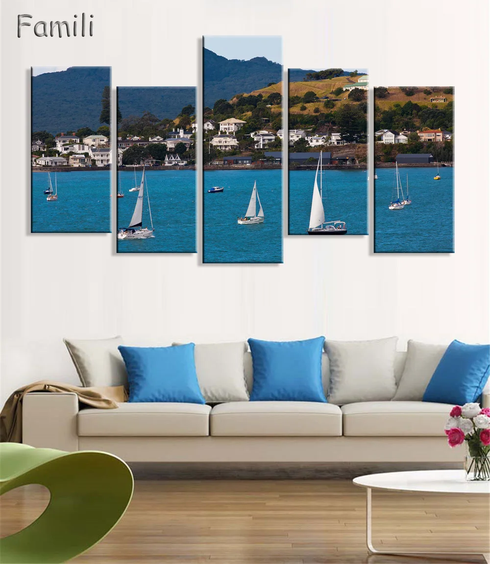 5Pieces/set Wall Art Painting New Zealand Blue Water Lake Mountain Pictures Prints On Canvas Landscape Decor,posters and prints