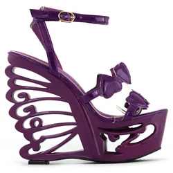 LF51804 Black/Purple Heart Bride Wedding EVE Wedge Butterfly Heel Sandals