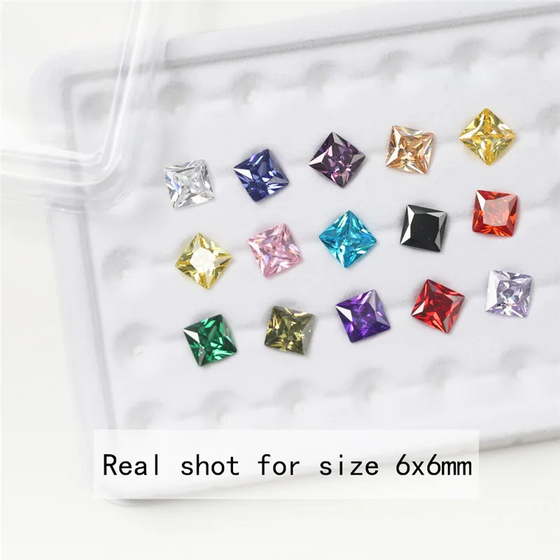 1pcs Per Color Total 15pcs Square Shape Loose Cubic Zirconia Stone Mix 15 Colours CZ Synthetic Gemstone for Jewelry Making