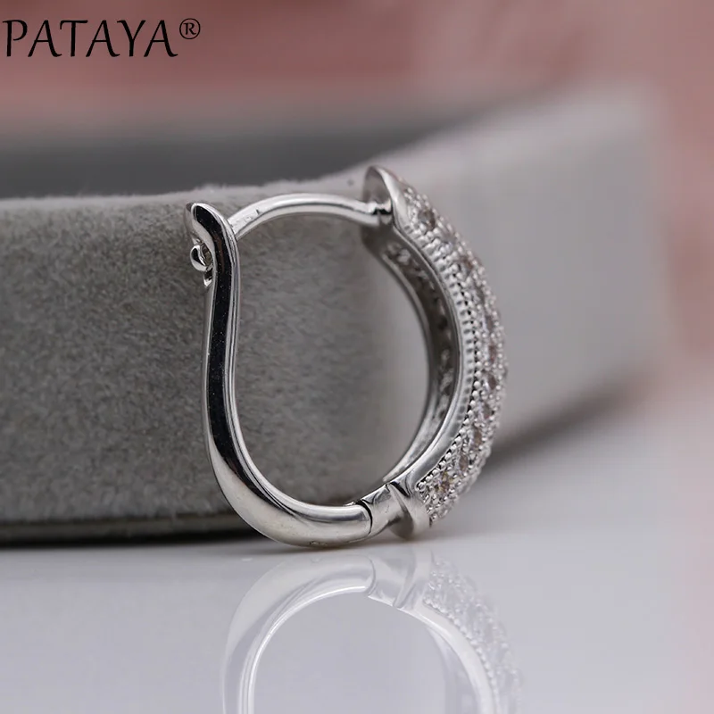 PATAYA New 585 Rose Gold Color Long Dangle Earrings White Round Natural Zirconia Women Noble Fashion Jewelry Irregular Earrings