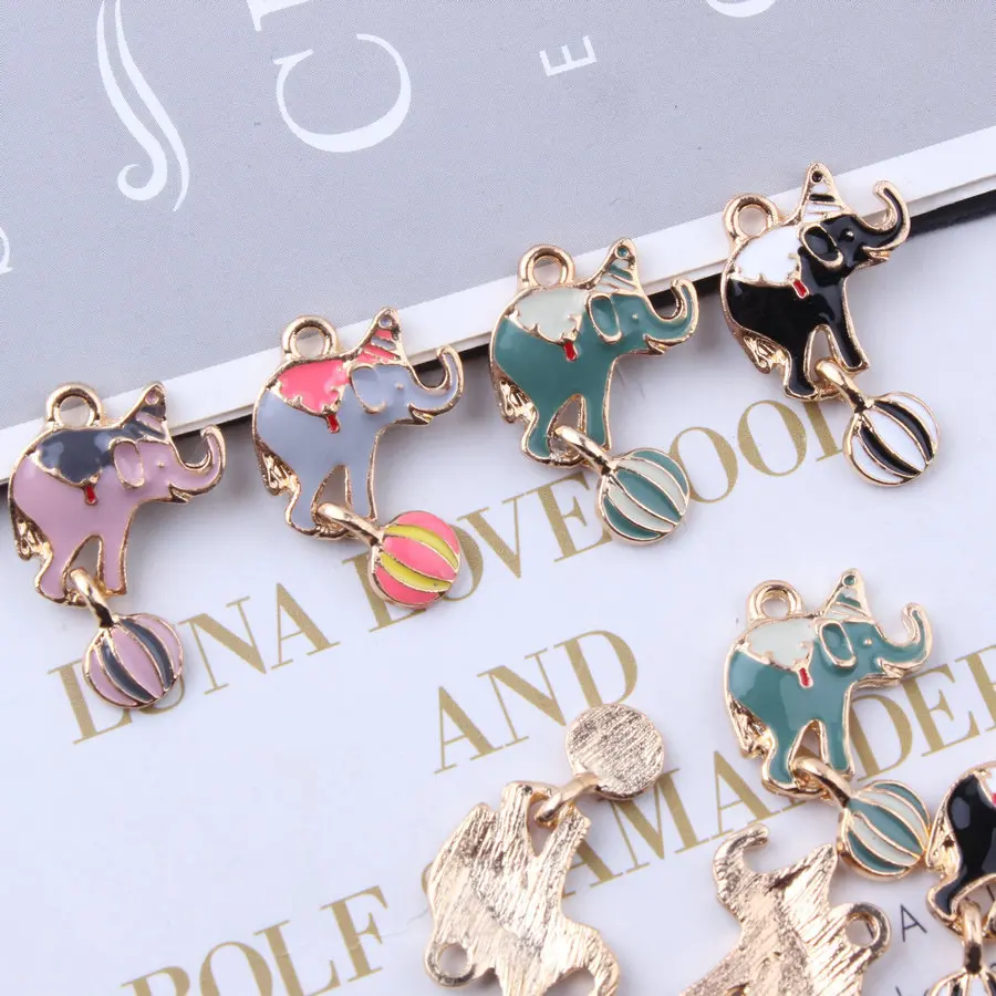 

Newest Enamel Alloy Charms Metal Drop Oil Kawaii Elephant Animal Pendans Fit Girls Earring Necklace DIY 40pcs 16*26mm