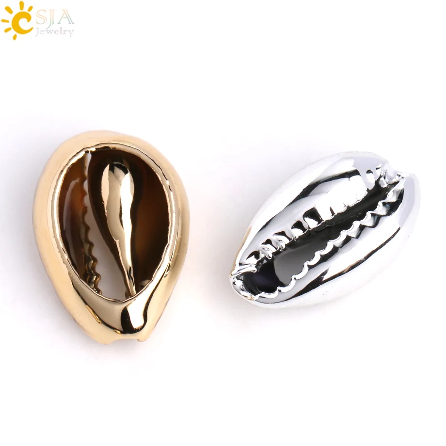 CSJA Natural Sea Kauri Cowrie Shell Beads for Jewelry Making Gold Silver Color Conch Puka Cowry Charms Metal Bead Jewellery S427