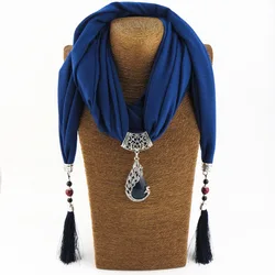 women Scarf Pendant Necklace Nature Stone pendant necklace Fringe tassel Scarf Jewelry With beads Ethnic Jewelry