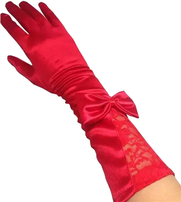 Weiß Rot Schwarz Spitze Bogen barato Braut Handschuhe Opera Länge Abgestimmt Hochzeit Kleid bruid günstige noiva Handschuhe Hochzeit Zubehör