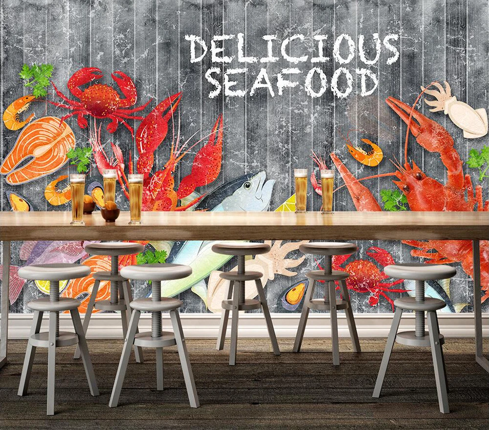 Decorative wallpaper Lobster seafood vegetable background wall painting