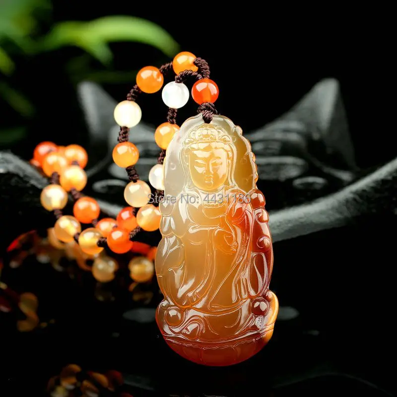 

Nature 5AAA++ Colour Agate Hand-Carving Guanyin Lucky Amulet Pendant Necklace High-Grade Birthday/Christmas Gift