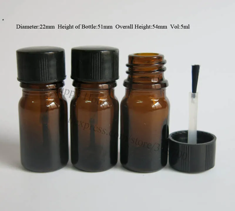 500 x 5ml Amber Glass Nail Polish Glass Bottle, Brown Glass Oil Bottle With Brush Cap, Glass Container