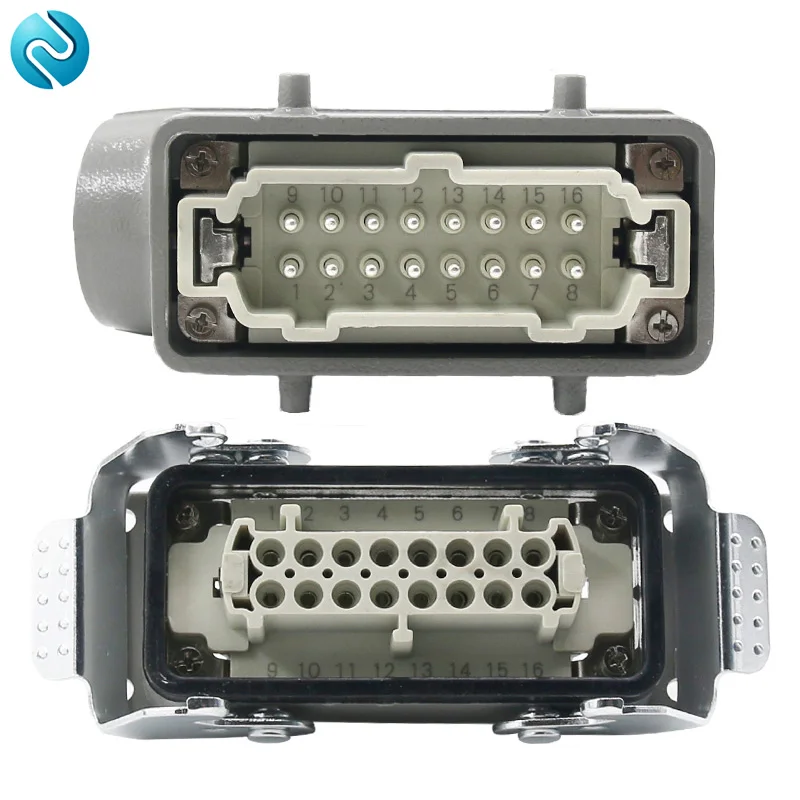 Rectangular  Heavy Duty Connector 16 Pins   line connector 16 A 500V screw feet of aviation plug on the side