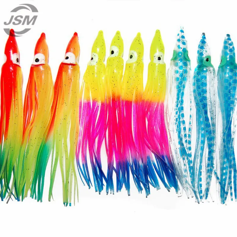 JSM 100pcs/lot 12cm Soft Octopus Fishing Lures For Jigs Mixed Color trolling Skirt Artificial Jigging soft lures for fishing