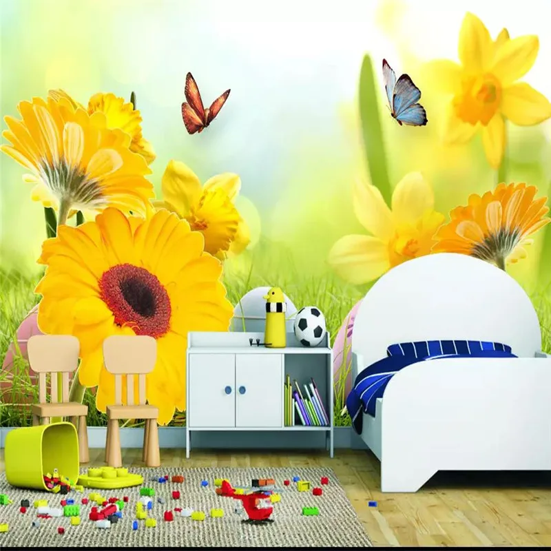 

Custom Mural Wallpaper Sun Flower Butterfly Fashion Tv Background Wall