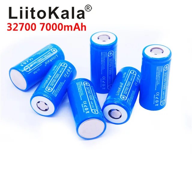 LiitoKala 32700 cells lifepo4 7000 mah 3.2 V rechargeable battery with flat top LiFePO4 for flashlight 32700 battery 6500