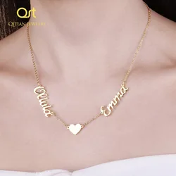 Qitian Custom Name Necklace With Heart Gold Stainless Steel  Pendants Statement Personalized Choker For Women Gift Gold Jewelry