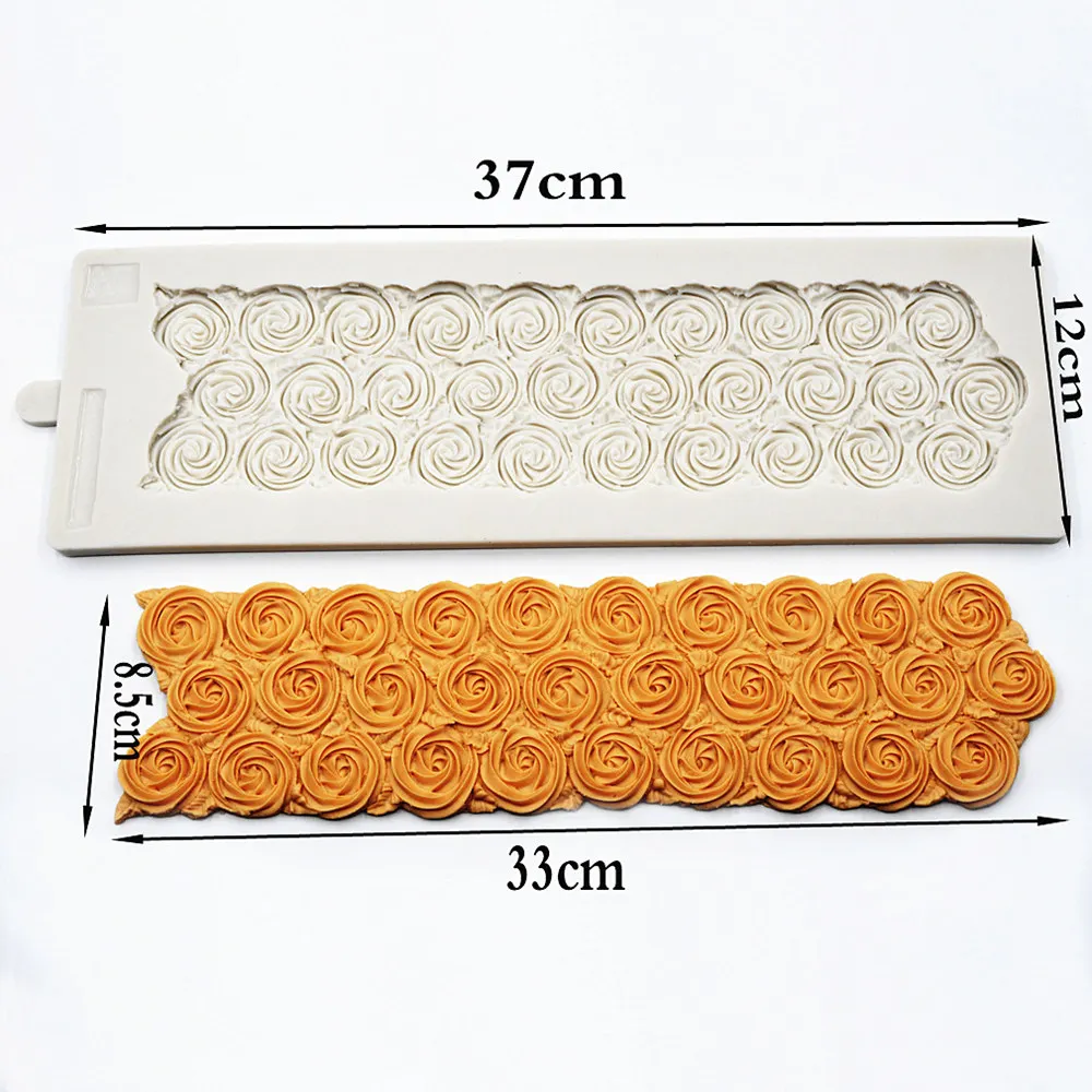 Rose Flower Swirl Border Pattern Silicone Mold Lace Rose Mold Fondant Wedding Cake Decoration Candy Baking Tools Chocolate