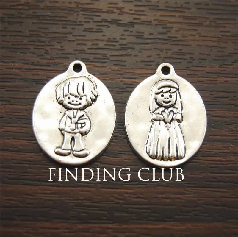 30pcs  Silver Color Zinc Alloy Boy And Girl The First Communion Charms Pendants Fit Diy Necklace Lover Jewelry Making