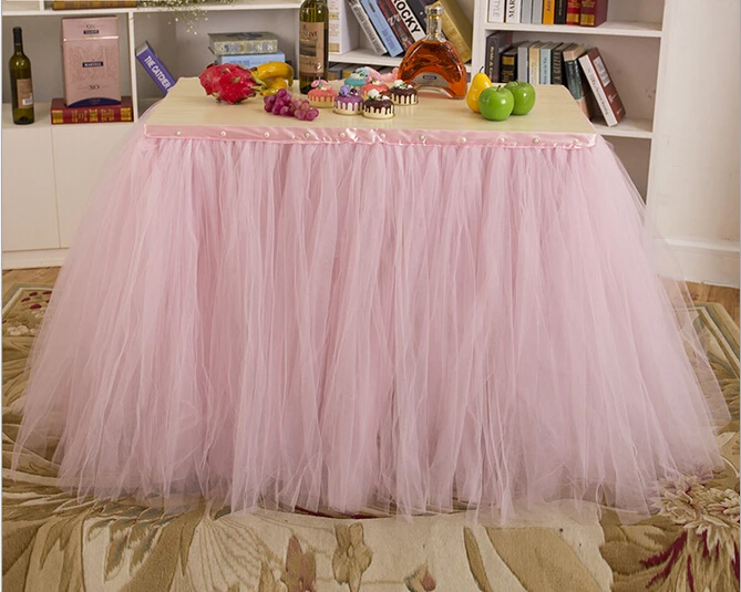 Hotsale quality wedding table skirting Creative Christmas birthday party table skirts cute bow table skirt