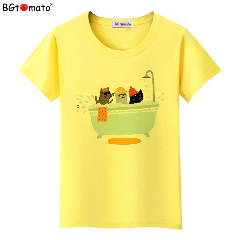 Hot Sale Little cat bathing T-shirt women Lovely cute kawaii tops tees Brand new cool summer Shirts